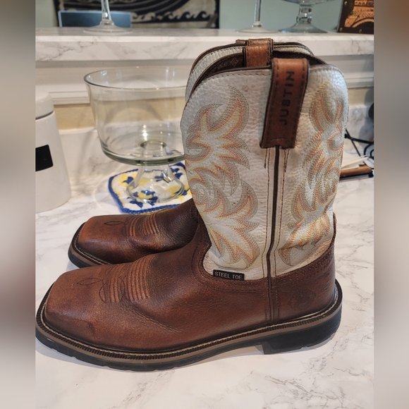 Justin Steel Toe Cowboy Boots 13D - Picture 3 of 6